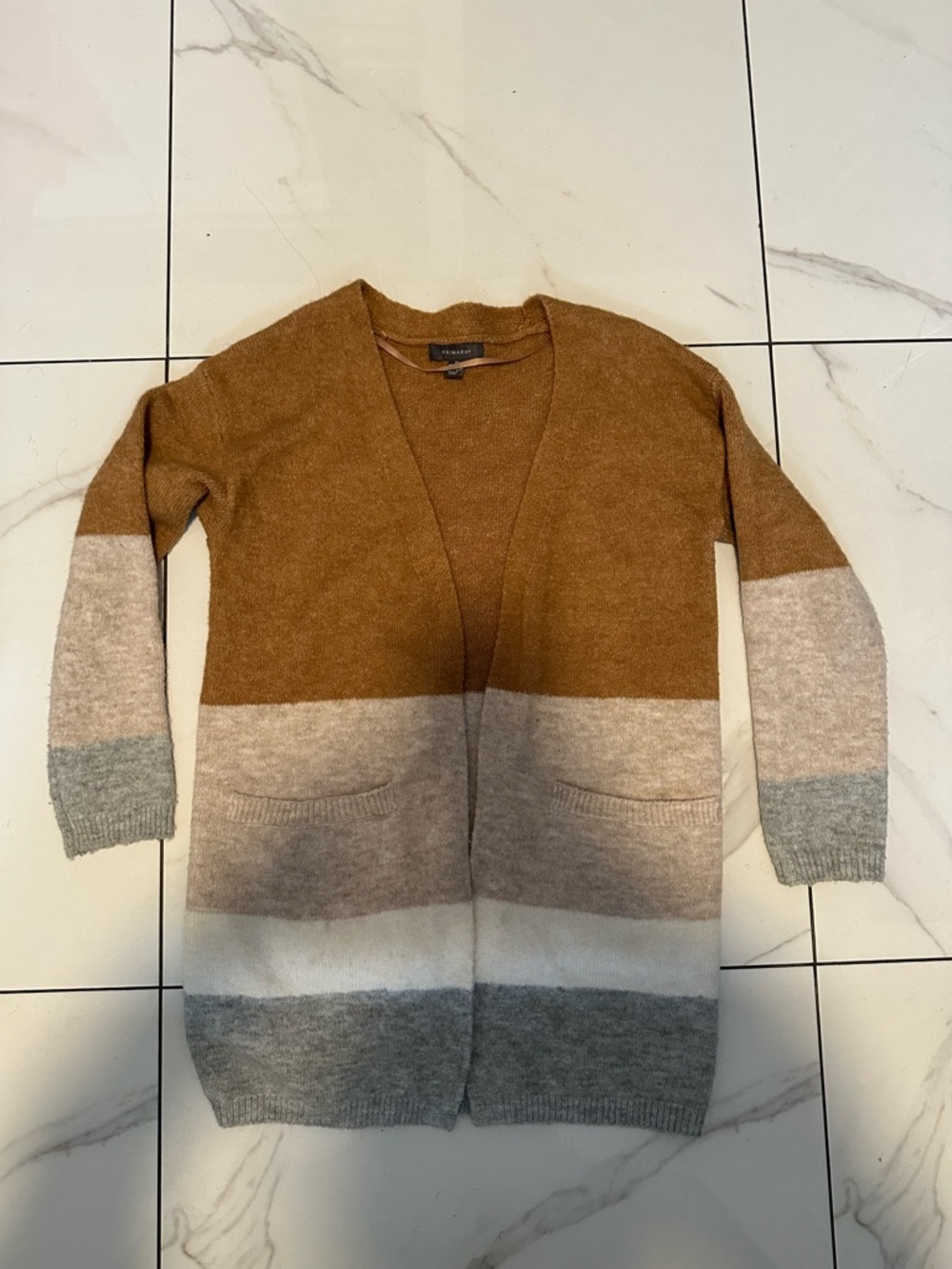 Primark Mustard, Cream & Gray Open Cardigan
